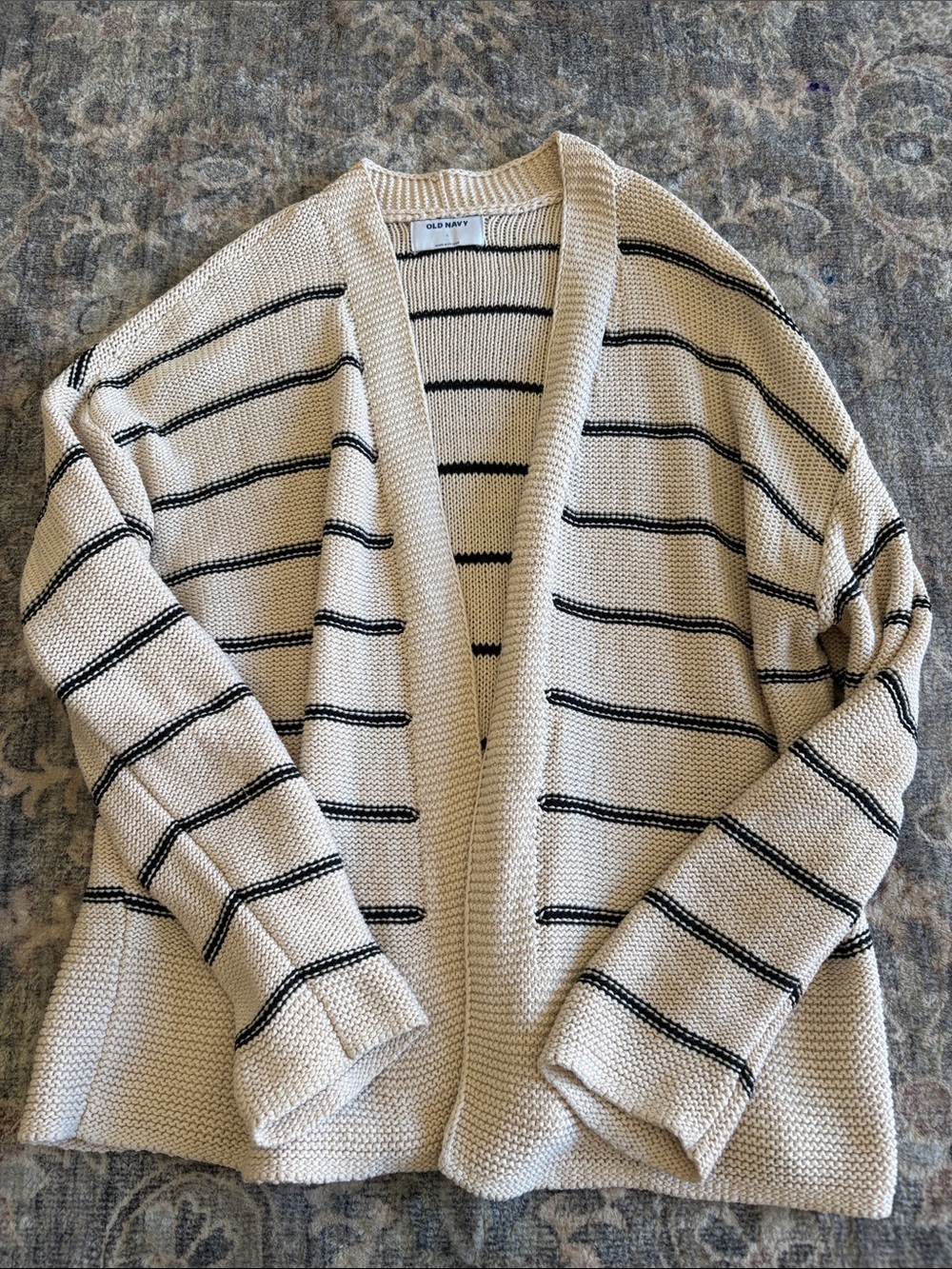 Old Navy Cream & Black Striped Open-Front Cardigan